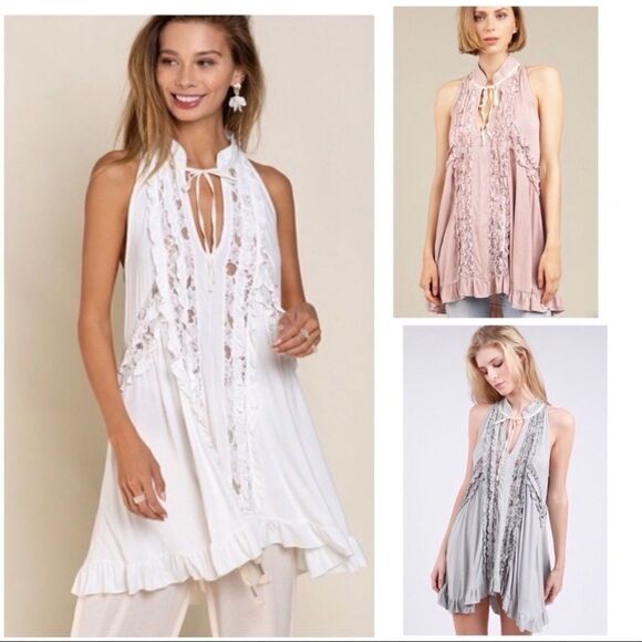 lace Paneled Ruffle Detailed Sleeveless Swing Top - Picture 11 of 13